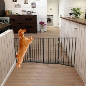 Wooden Pet Gate - Freestanding, Folding For Doorways, Stairs, House, Brown Arc (Option: Dark Brown)